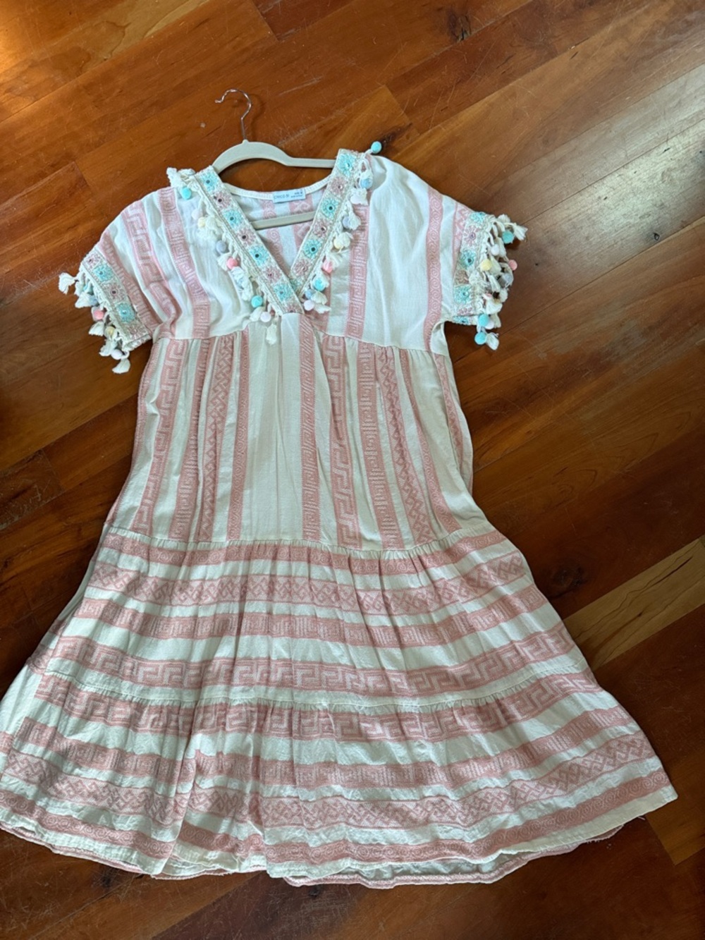 Civico 51 ' Rose & White Striped pom pom V‑Neck Casual Dress